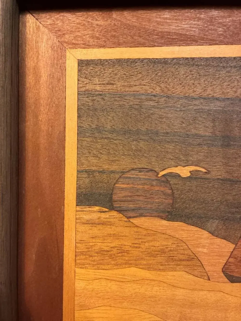 Robert A. Kitchens Vintage Marquetry Wood Inlay Sailboat Framed Art